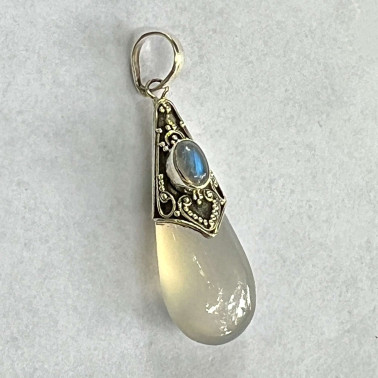 PD 15476 MS-(HANDMADE 925 BALI SILVER PENDANT WITH OBSIDIAN - MOONSTONE)